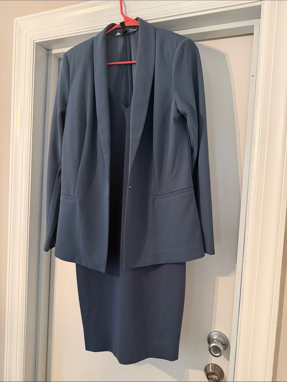 White House Black Market Slate Blue Blazer and Dress Set